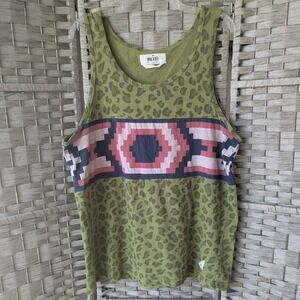 10.Deep Tank Top Army Green Leopard Geometric Graphic Mens XL Cotton Muscle Tee